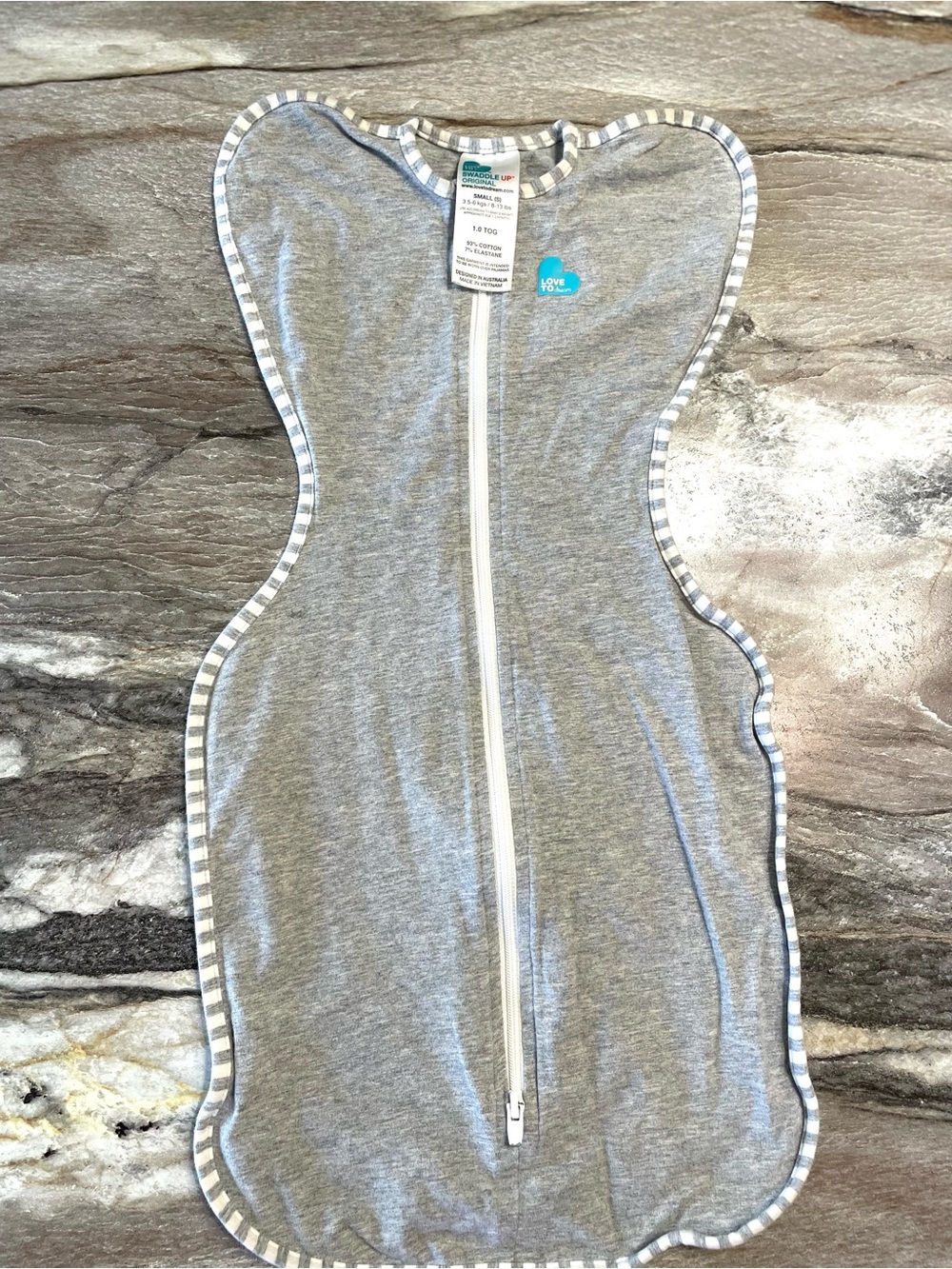 Love to Dream Grey Swaddle Sleep Sack with Stripe Trim